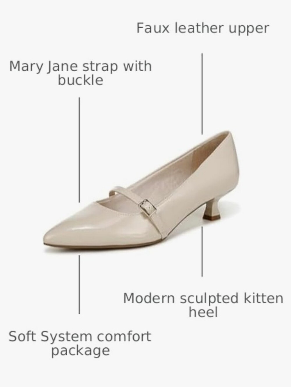 Life Stride Soft System Madelyn Almond Milk Pointy Toe Kitten Heel Pumps 9 Wide - Picture 13 of 14